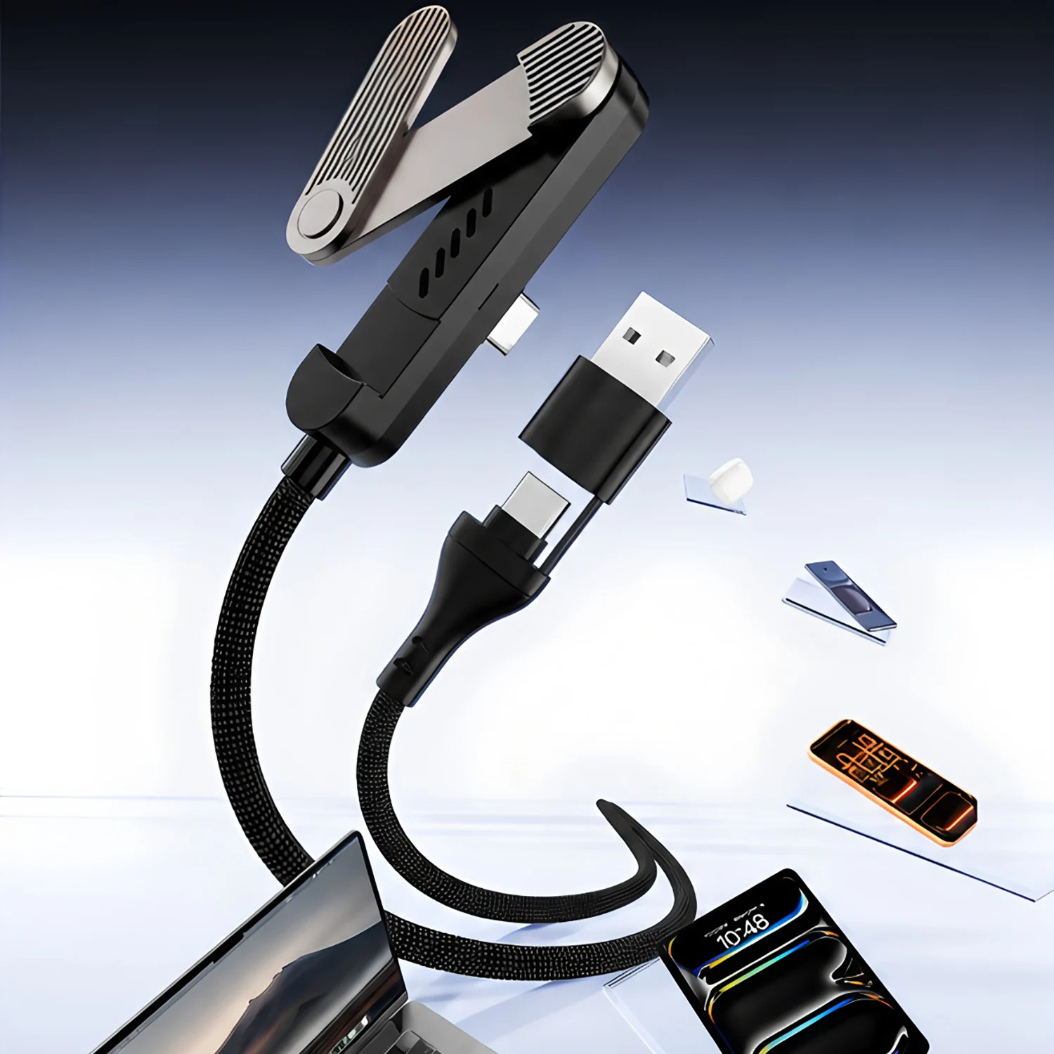 2 in 1 Super Fast Charging USB Type C Foldable Bracket Data Cable Type C Desktop Holder Charging Wire For Iphone 17 Samsung