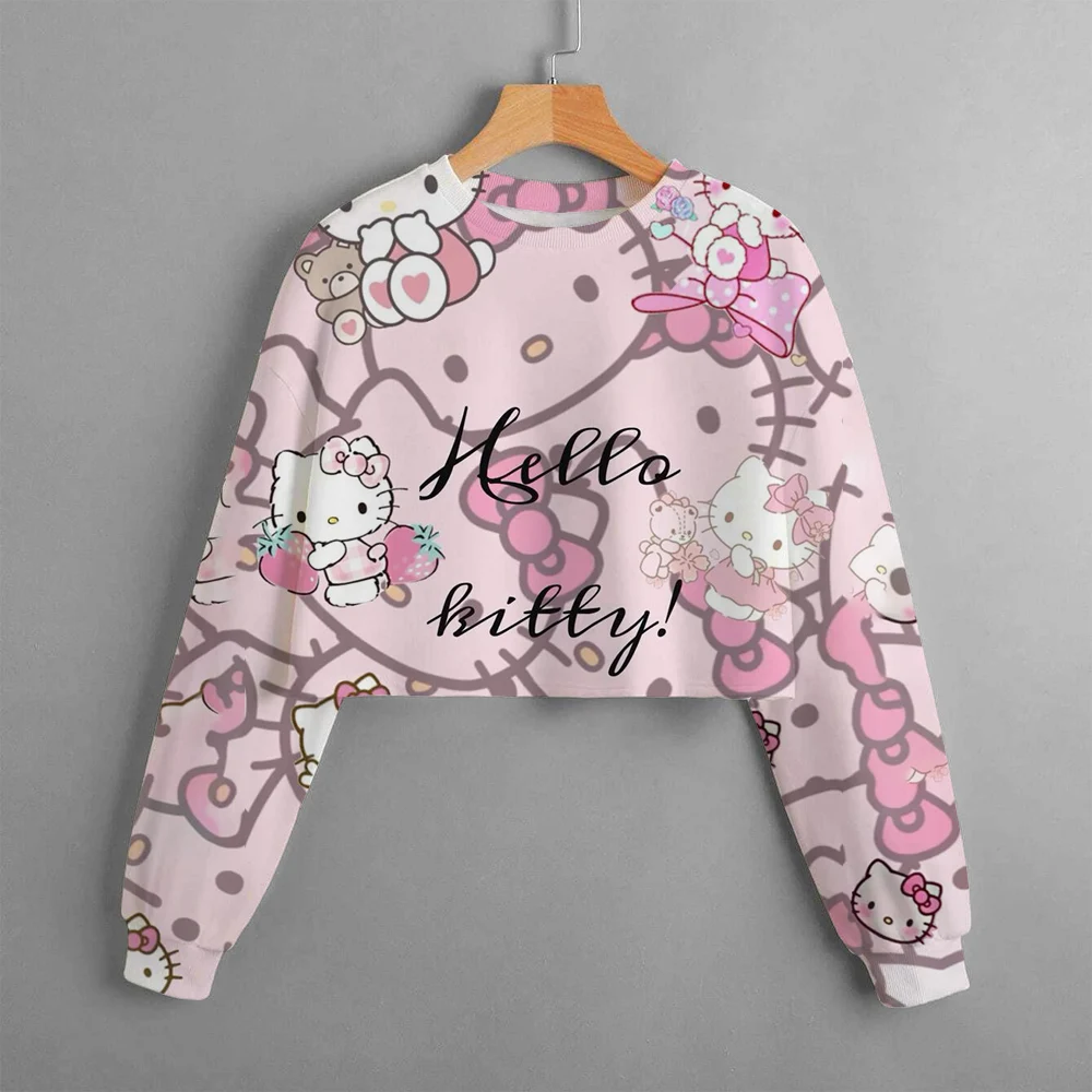 Hello Kitty t-shirt per bambini primaverile stampata, pullover per t-shirt da ragazza a maniche lunghe per bambini, autunno fashion cartoon baby