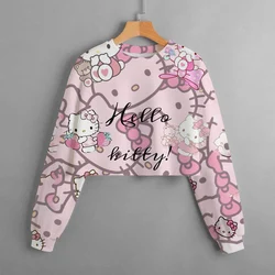 Hello Kitty t-shirt per bambini primaverile stampata, pullover per t-shirt da ragazza a maniche lunghe per bambini, autunno fashion cartoon baby muslimah