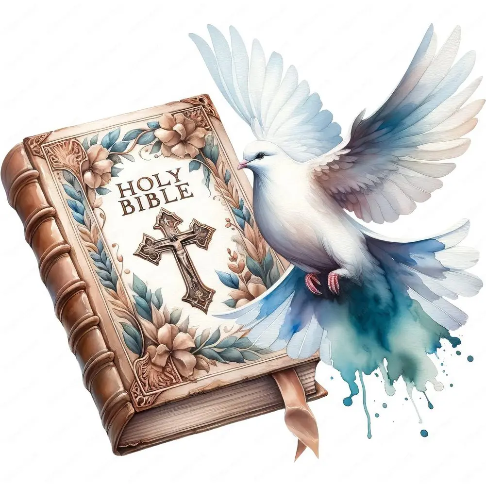 

New Diamond Painting Floral Catholic Bible Holy Book 5D DIY Gift Christian Embroidery Cross Stitch Bible with Golden Cross Decor