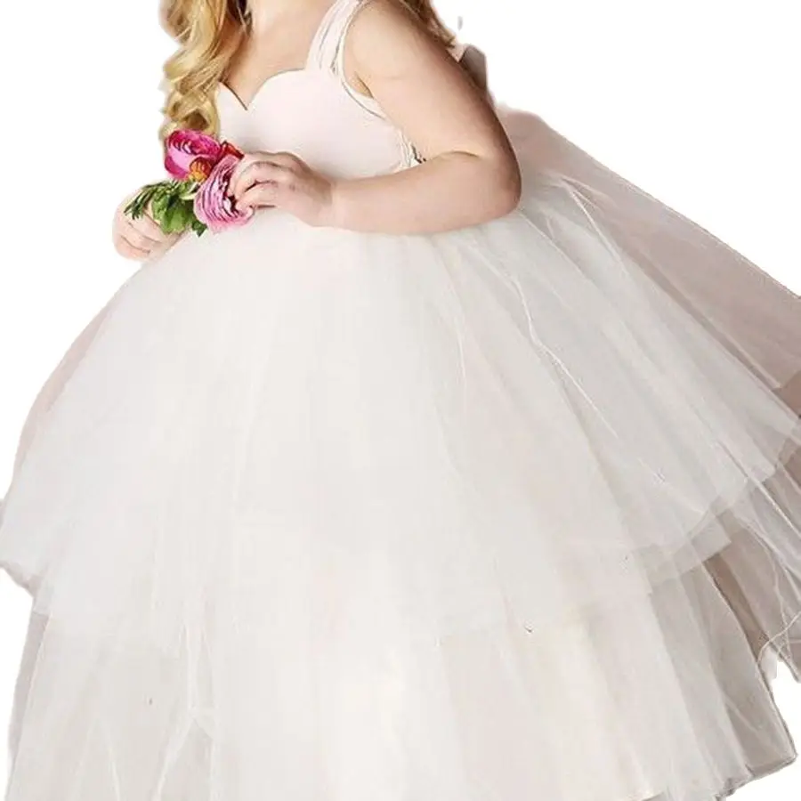 Maßgeschneidertes weißes Ballkleid für Blumenmädchen, Kindergeburtstag, ärmellos, herzförmig, knöchellang, für Hochzeit, Besch-Abschlussballkleider