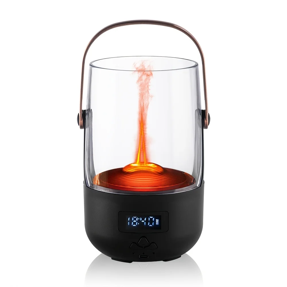 USB Powered 6.76oz Dual-Color Volcanic Flame Humidifier Aromatherapy Diffuser with Auto Shut-Off Perfect for Spa Yoga