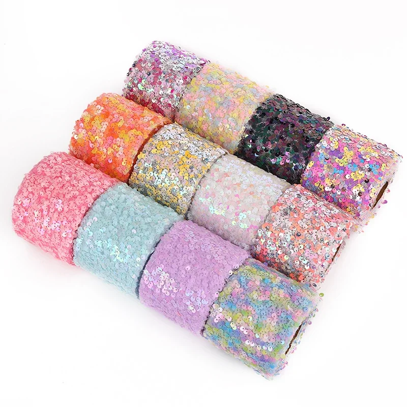 6cm 8cm 10yards Flower Sequin Tulle Ribbon Paillette Floret Mesh Ripstop Tape DIY Handmade Craft Wedding Birthday Party Decor