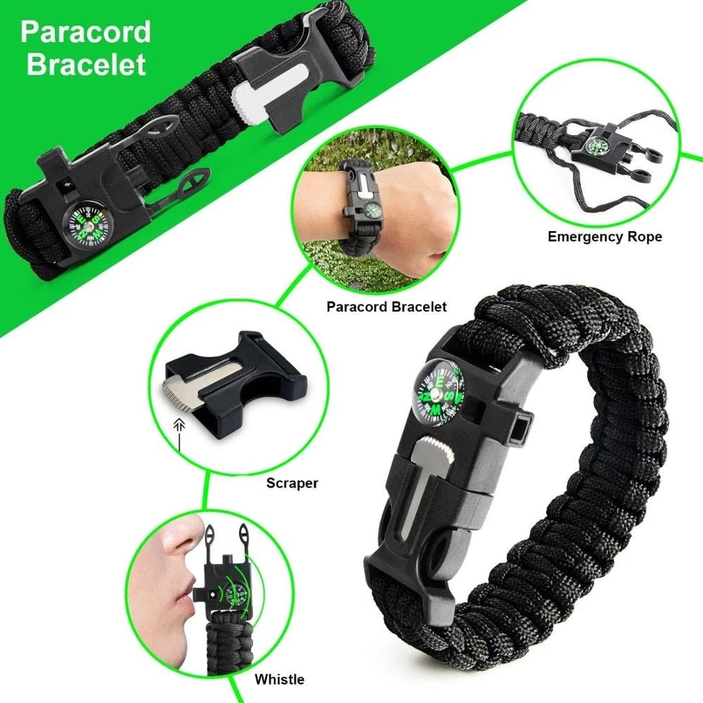 Survival kit set military outdoor travel mini camping tools aid kit emergency  survive Wristband whistle blanket knife