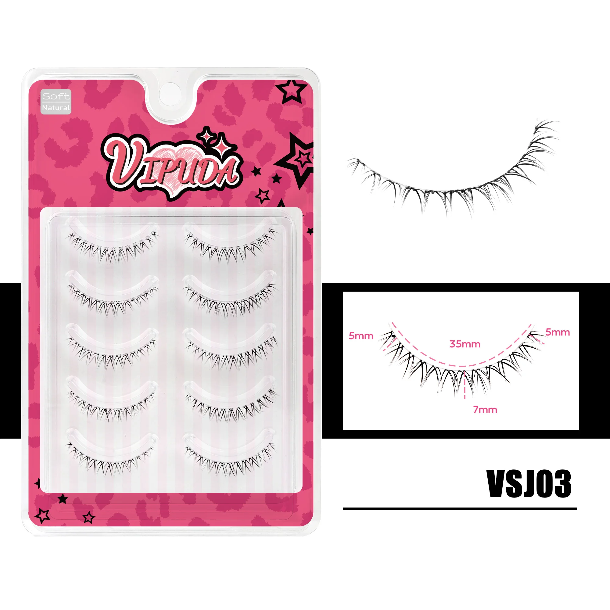 Vipuda Untere Wimpern, 5 Paar, transparentes Band, untere Wimpern, natürlich, dünn, handgefertigt, Unterwimpernverlängerungen, weiche künstliche Wimpern