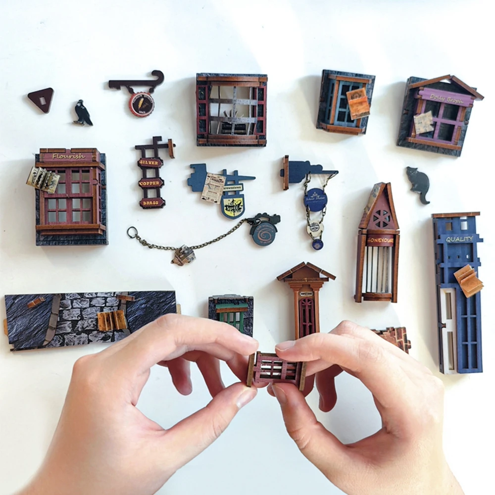 Diy Houten Boek Hoekje Plank Invoegen Kit Miniatuur Gebouw Kits Magische Nacht Steegje Boekenplank Met Led Verlichting Boekensteunen Vrienden