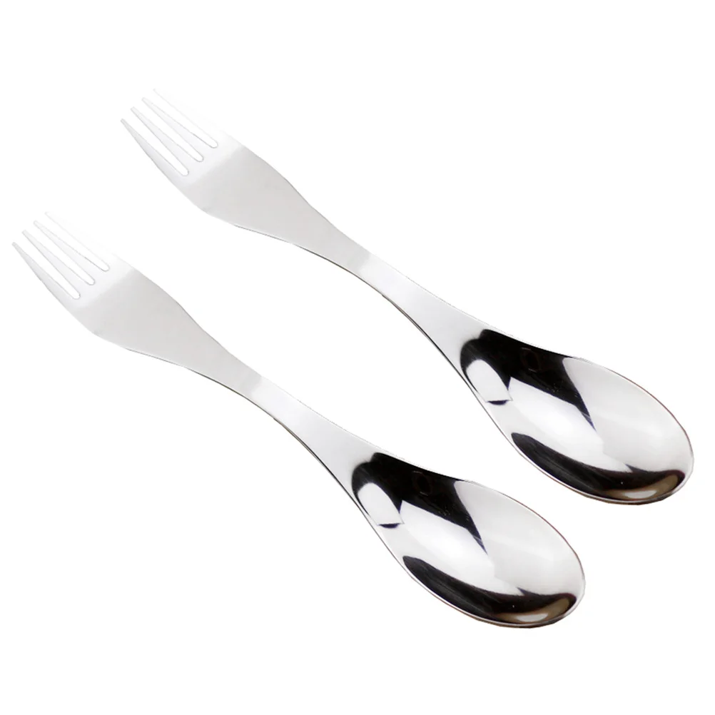 

2 Pcs Salad Serving Utensils Flatware Camping Cutlery Spoon Fork Student Travel