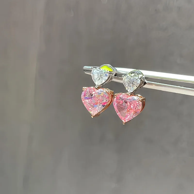 Each 0.5Ct Pink Heart & Each 0.1ct Heart Cut VS Lab Grown Diamond Earrings pendant 14k Two Tone Gold Earrings For Women IGI view 2