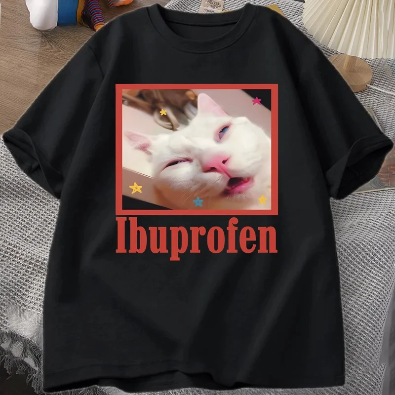 Ibuprofen Cat Meme Tshirt Funny Cat Graphic Tee Cute Cat Lover T-Shirt Casual Funny T Shirts Unisex Oversized Tshirt Tee