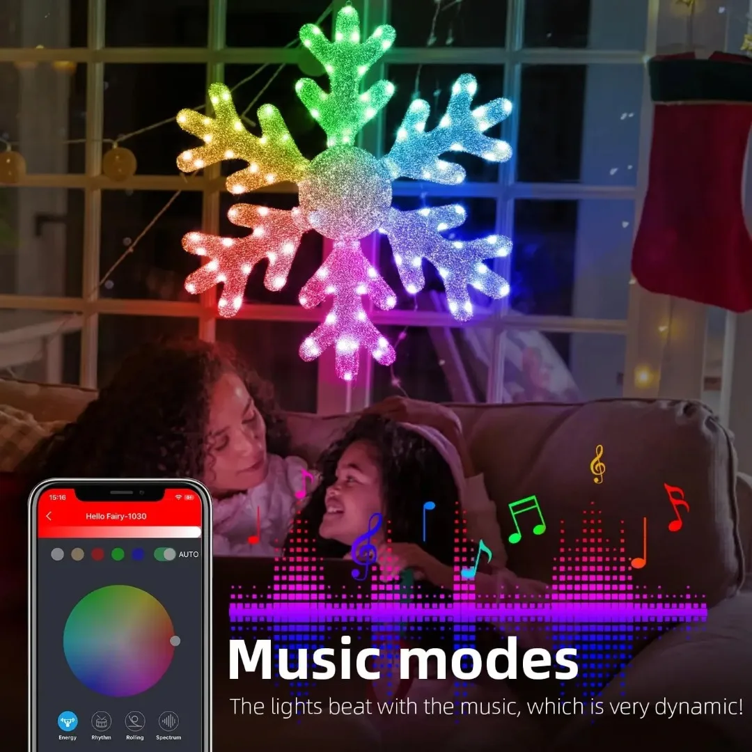 Smart Led Christmas Snowflake Lights DIY Window Lights Music Sync Chasing Effect App Large Snowflake Decor for Outdoor Wall Xmas