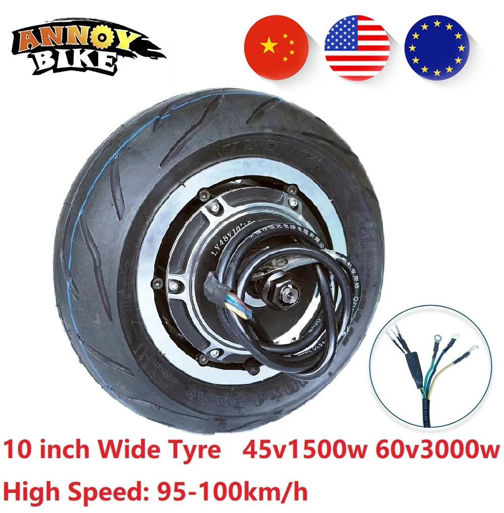 10 inch 48V1500W 60V3000W Wide Tyre Hub Motor 10x4.50-6 Brushless Gearless Electric Bicycle Bicicleta Electrica Scooter Wheel