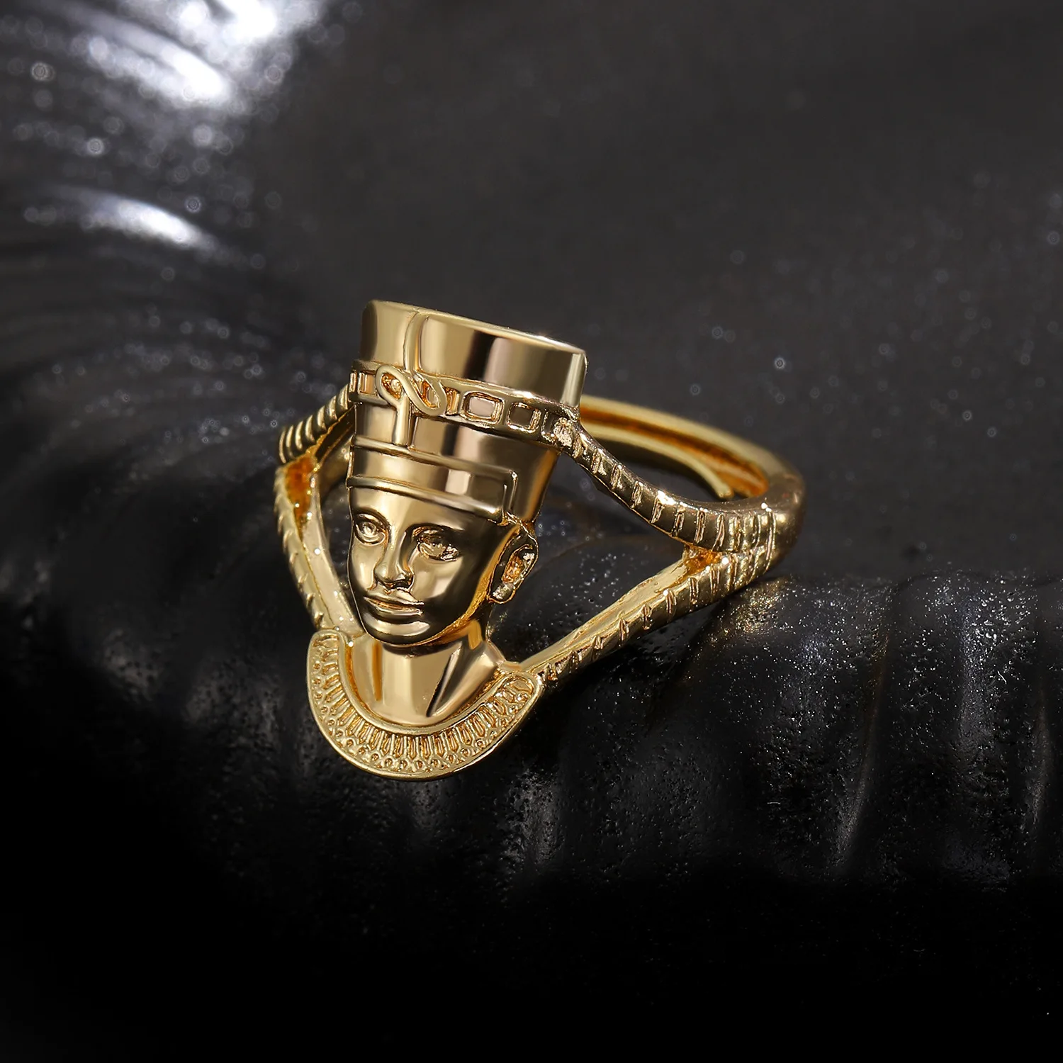 آلهة الملكة المصرية قابل للتعديل المفتوحة الفرقة فرعون مجوهرات الرجال النساء النمط الأفريقي اليدوية حلقة معدنية