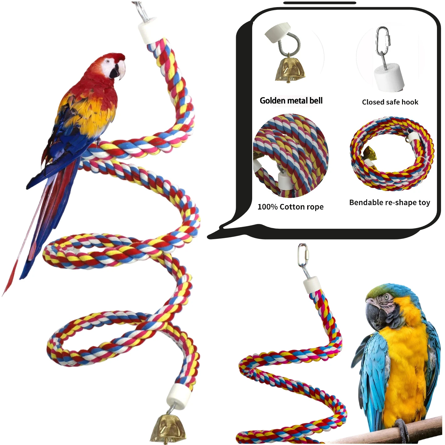 

Chewable Cotton Bird Toys with Climbing Ropes Rotating Ladders Chewable Cotton Rope Toys for Birds
