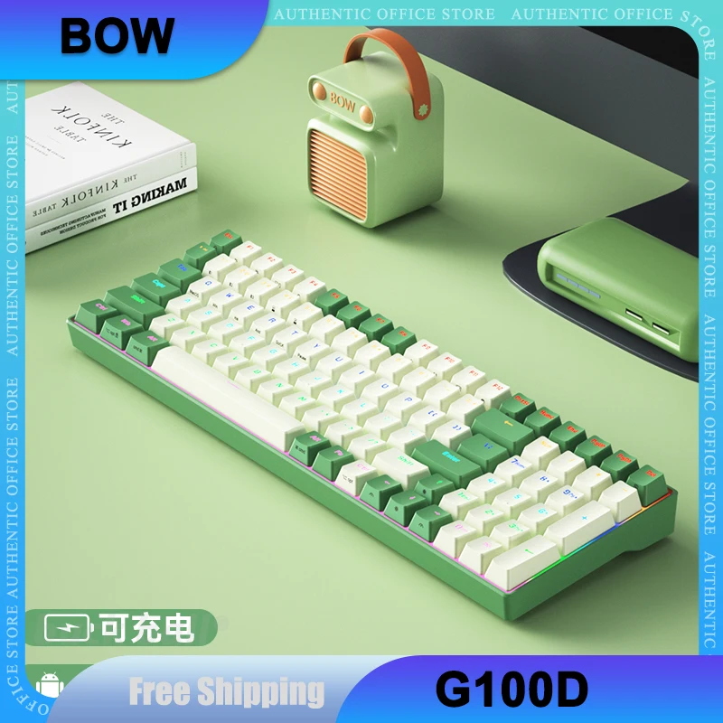 

Bow G100D Mechanical Keyboard 100 Keys 3 Mode 2.4G/Bluetooth Wireless Keyboard Hot-Swap RGB For Win/Mac OS/iOS Gaming Keyboard