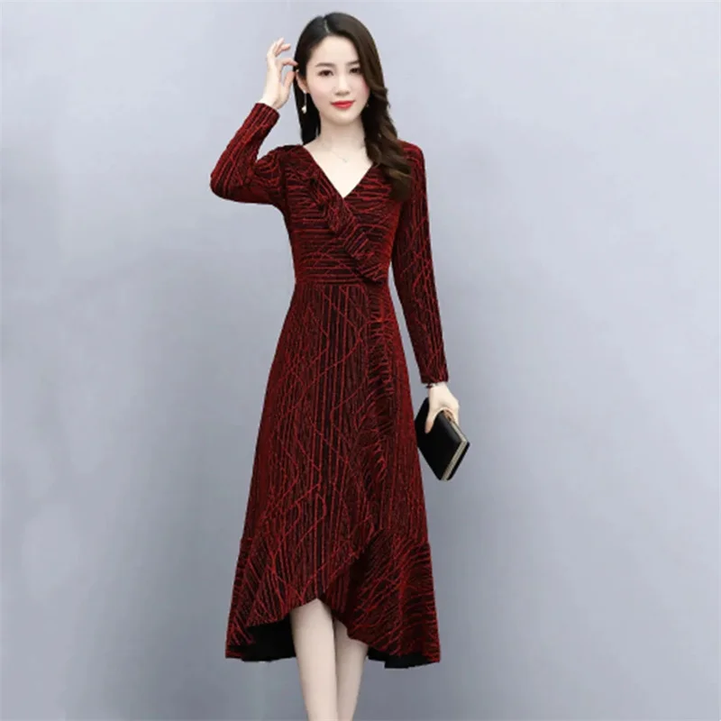 Velvet dress For Spring And Autumn 2024 New Style For Socialites, Slimming Off V-neck Dress Trendy Children's Clothing