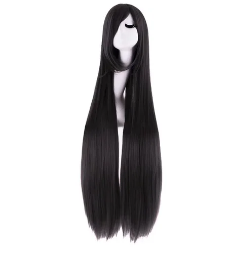 40 Inch 100 cm Long Straight Cosplay Wig Women Men Synthetic Hair For Party Cosutme Wigs Black Bangs Anime Costume