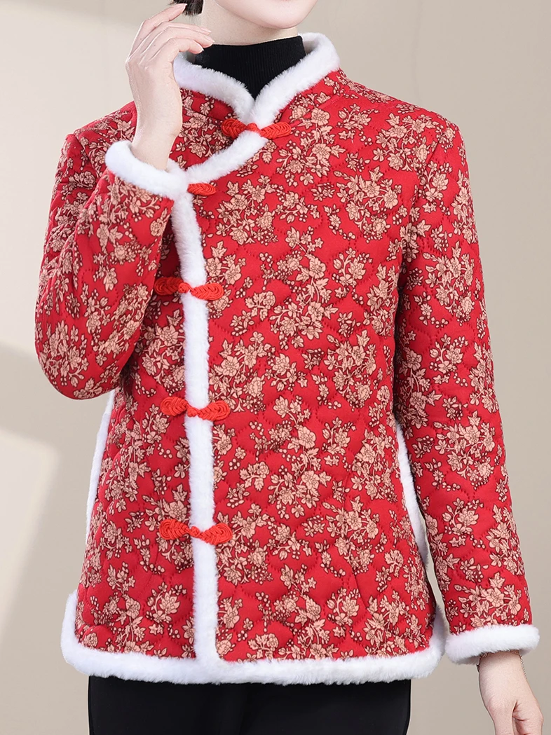 

Утепленное хлопковое пальто с меховым воротником в традиционном китайском стиле, женская одежда, зимнее пальто для мамы