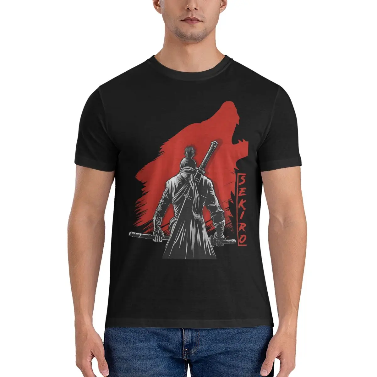 The One-Armed Wolf T Shirts Men 100% Cotton Funny T-Shirt Crewneck Sekiro Tee Shirt Short Sleeve Clothes Unique