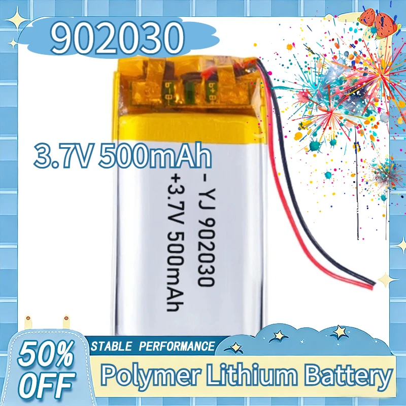 

3.7V 500mAh Polymer Lithium LiPo Rechargeable Battery 902030 For Bluetooth headset, beauty instrument, selfie stick, spray, etc