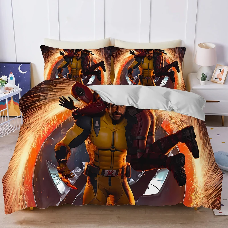 Deadpool Wolverine Duvet Cover Set Anime Marvels Bedding Cover Set Cartoon Bedroom Home Comforter Covers Quilt Cover Pillowcase