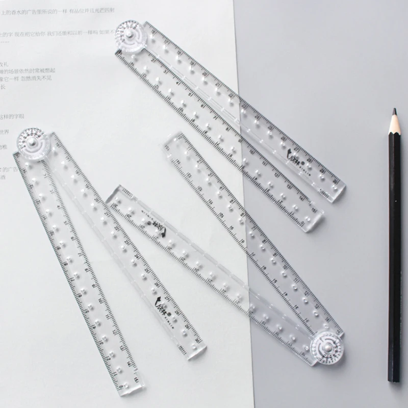 30cm Acrylic Transparent Folding Ruler Students Stationery Drawing Measuring Tools Straight Rulers With Small Protractor линейка