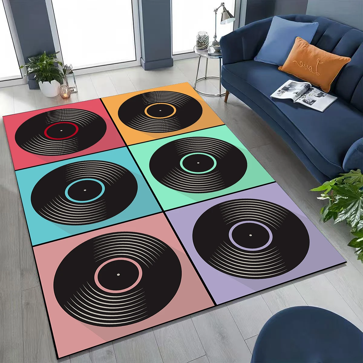 Vinyl Record Music Carpet DJ Screen Tape Rug for Bedroom Living Room Sofa Home Doormat Decor,Large Kid play Non-slip Floor Mat