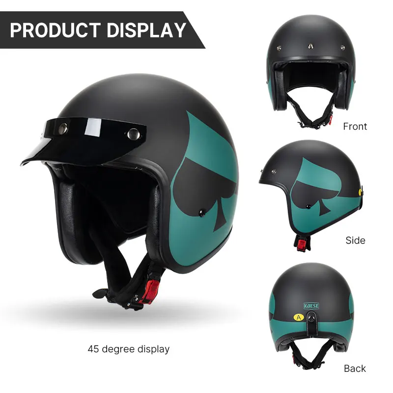 Unisex DOT Approved Hot Design Open Face Green Peach Vintage Motorcycle Helmet 3/4 Open Helmet Scooter Motorcycle Equipment