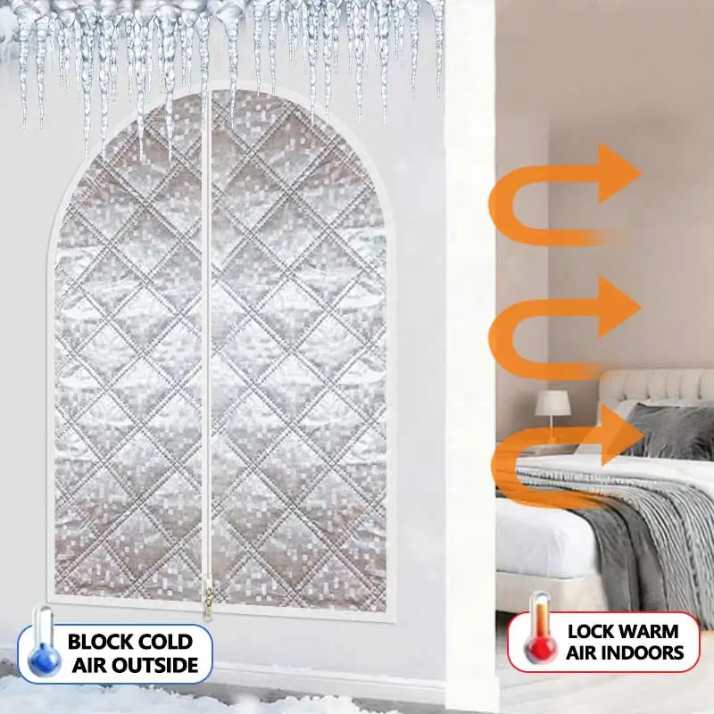 New‑Style Curved Cotton‑Filled Thermal Window Curtain, Zipper‑Type Windproof Window Seal, Self‑Adhesive Drill‑Free Customizable