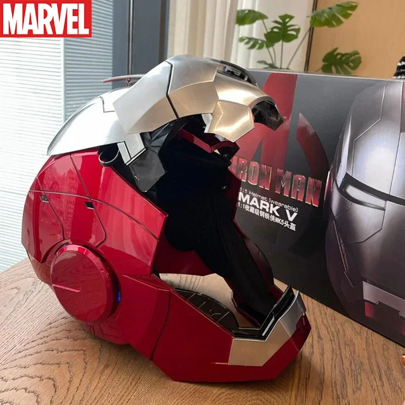 Marvel Iron Man Mk5 Helmet 1/1 Wearable Jarvis Intelligent Ear Voice Control Remote Control Triple Glow Ornaments Model Toy Gift