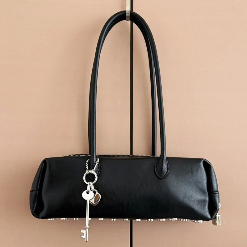 

Classic Bags For Women Luxury Designer Handbags Purses 2025 New In PU Bottom Rivet Metal Keychain Lock Pendant Underarm Shoulder