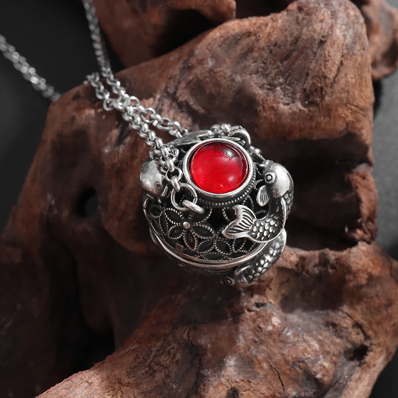 Retro Exquisite Aromatherapy Ball Hollow Pendant Openable Gawu Box Necklace Men\'s and Women\'s Amulet Jewelry