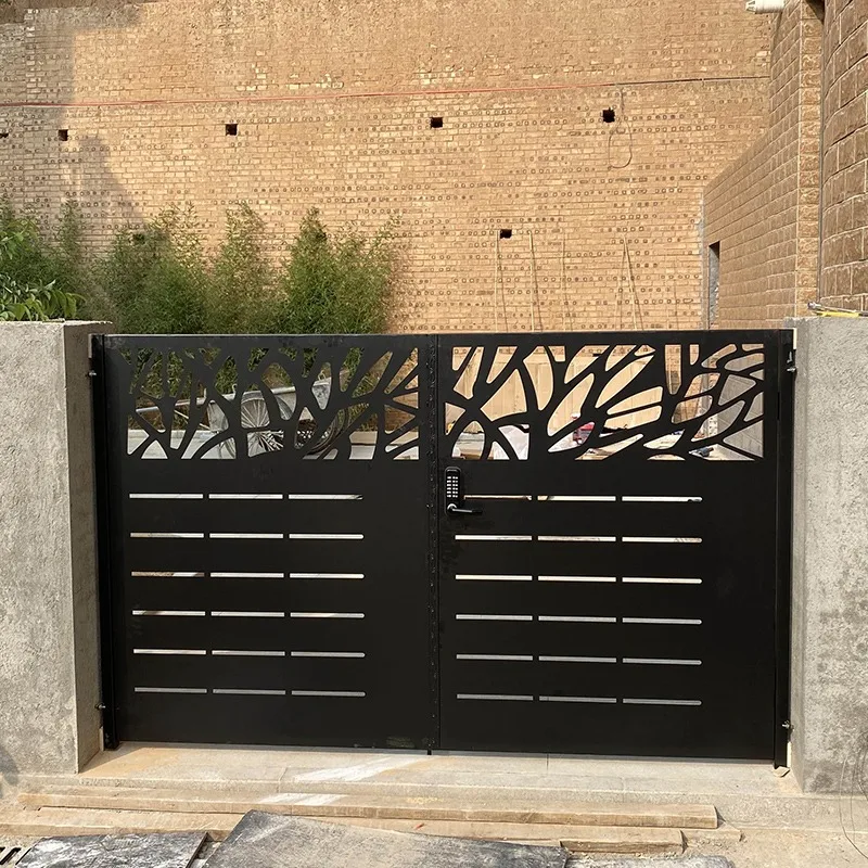 

FOB Price Modern Villa Aluminum Art Door Galvanized Steel Courtyard Gate Garden Double Door with Stainless Steel Fence Design