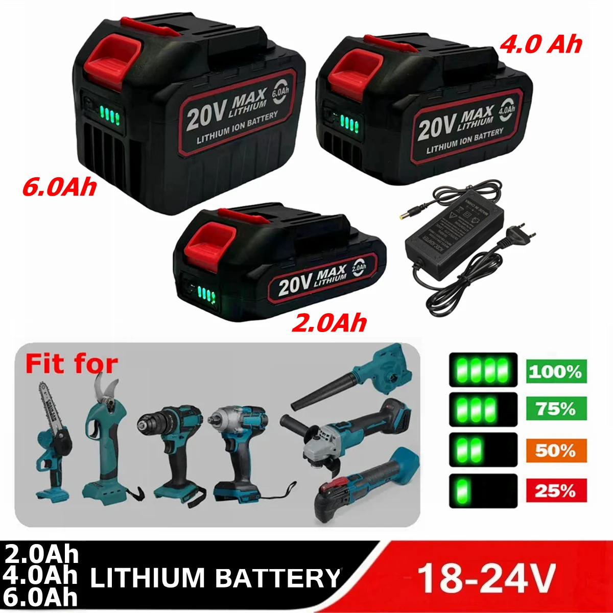 18V 20V 21V 6.0Ah 4.0Ah 2.0Ah Rechargeable Lithium Ion Battery with Charger For Makita BL1830 BL1840 BL1850 Power Tool Battery