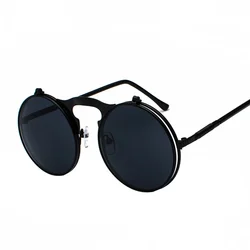 Lunettes de soleil Vintage Steampunk pour hommes et femmes, rétro, monture ronde en métal, charnière Design, verres incurvés, UV400