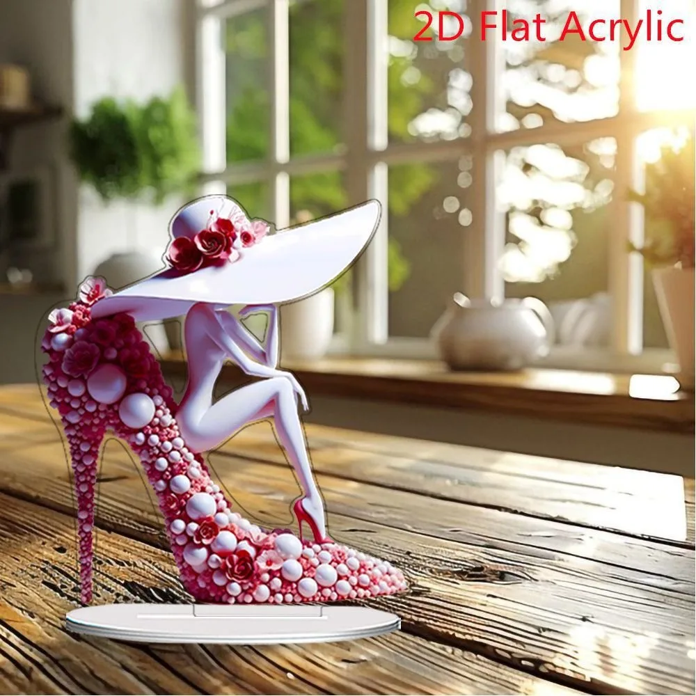 

Cartoon High-Heeled Shoes Acrylic Flat Ornament For Desktop Suncatcher Angel Sexy Girl Decor For 2025 Xmas Navidad Party Supplie