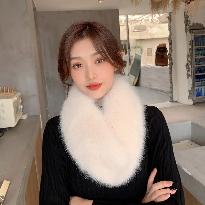 Women\'s Winter Warm Real Fox Fur Scarf Scarves Natural Rex Rabbit V-Neck Warmer 2024 New Scarf Girl\'s Lovely Mufflers T470