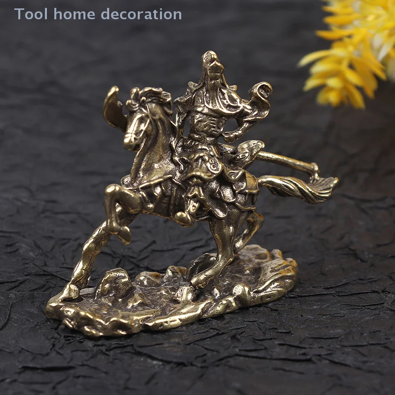 Brass God of Wealth Riding Horse Guan Gong Statue Home Decoration Accessories