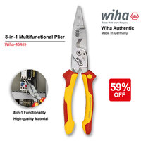 Wiha 45489 Electrician Plier 8-in-1 Multifunctional VDE-tested Insulated Wire Stripping Plier with Wide Handle Design Non-slip