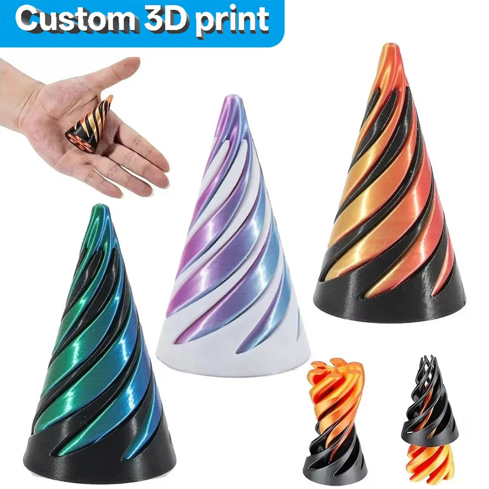 Custom 3D Printed Impossible Passthrough Spiral Cone Fidget Toy Color Size Vortex Illusion Sensory Toy Stress Relief Desk