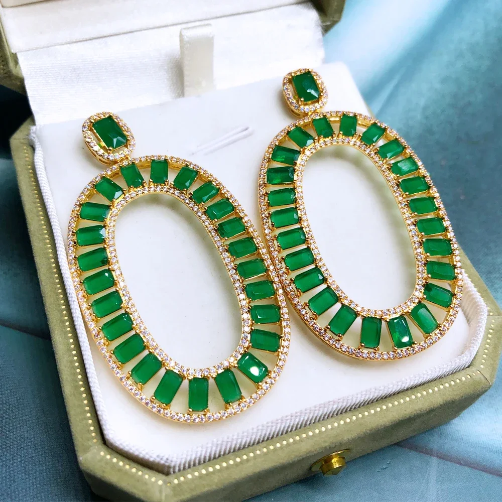 Soramoore Luxury Trendy Big Oval Drop Pendant Earrings For Women Bridal Wedding Daily Party Show Romantic for women Gift