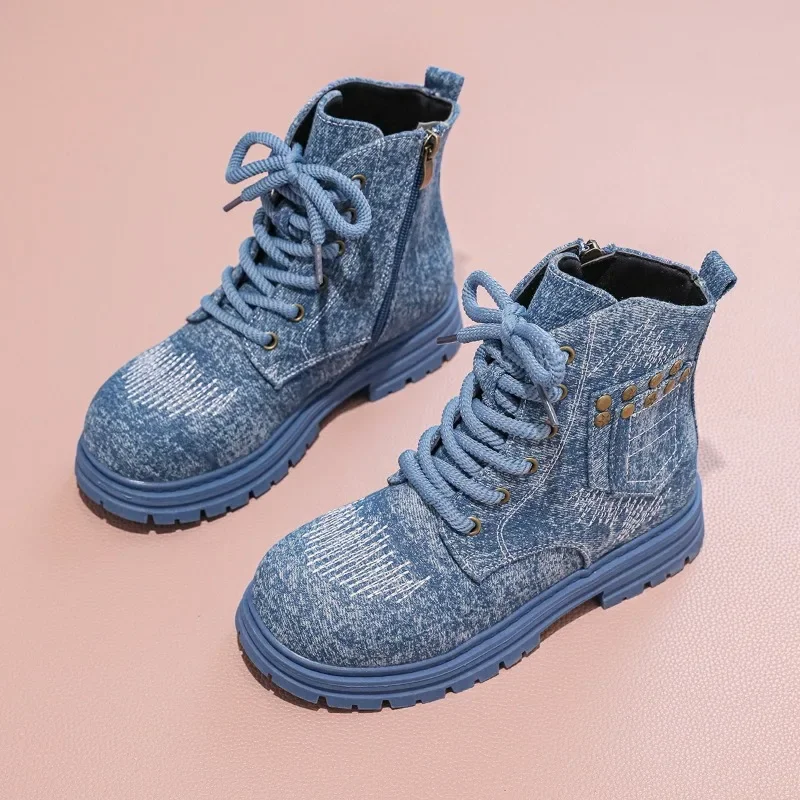 Children's Fashion Boots - Lace - Up Side Zip Studded Ankle Boots for Girls Non-slip Winter Shoe for Girl Kids Botas