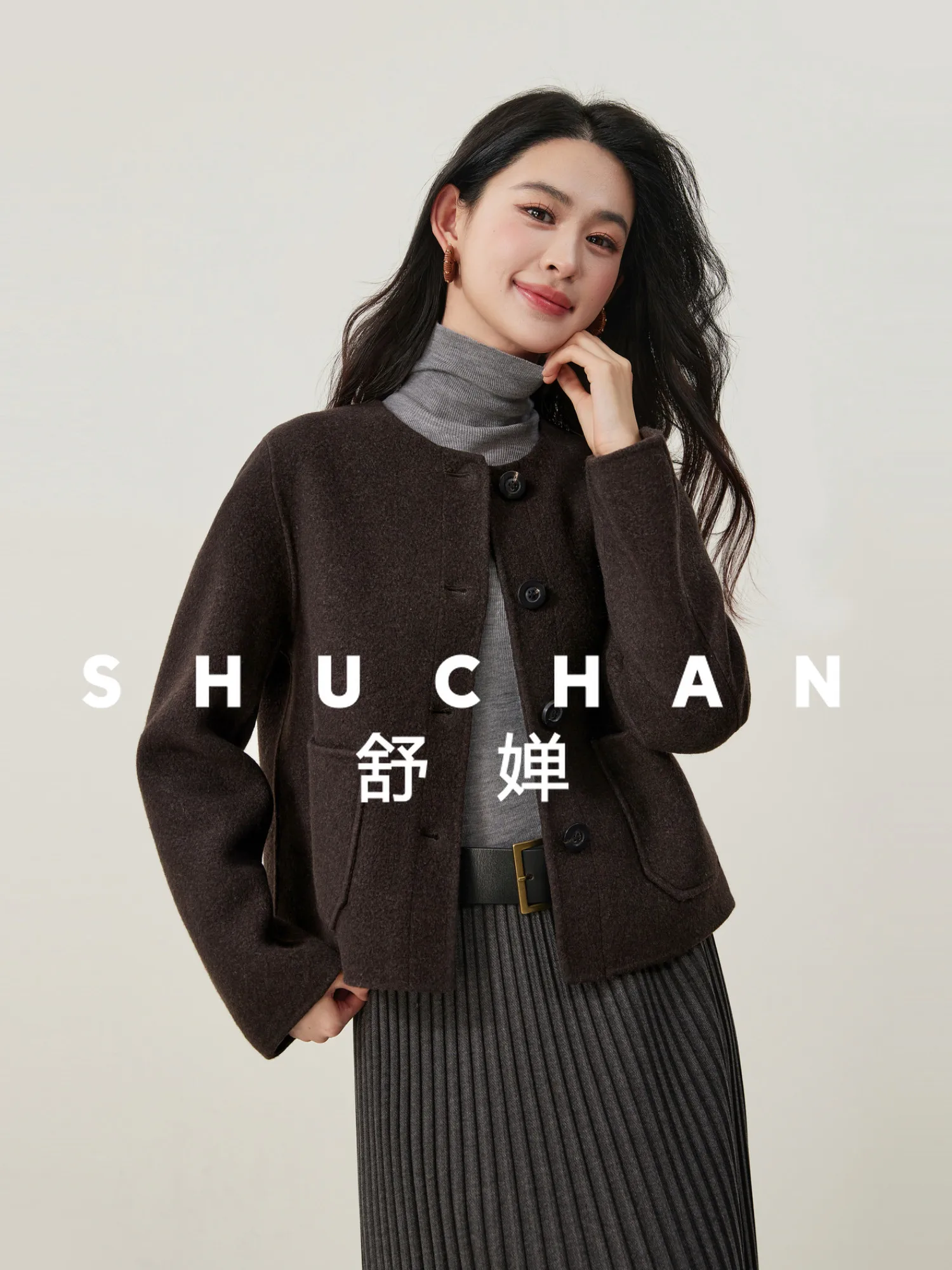 Lekki i wyrafinowany temperament, klasyczna wełniana kurtka z okrągłym dekoltem, krótka, delikatna wełniana kurtka damska.