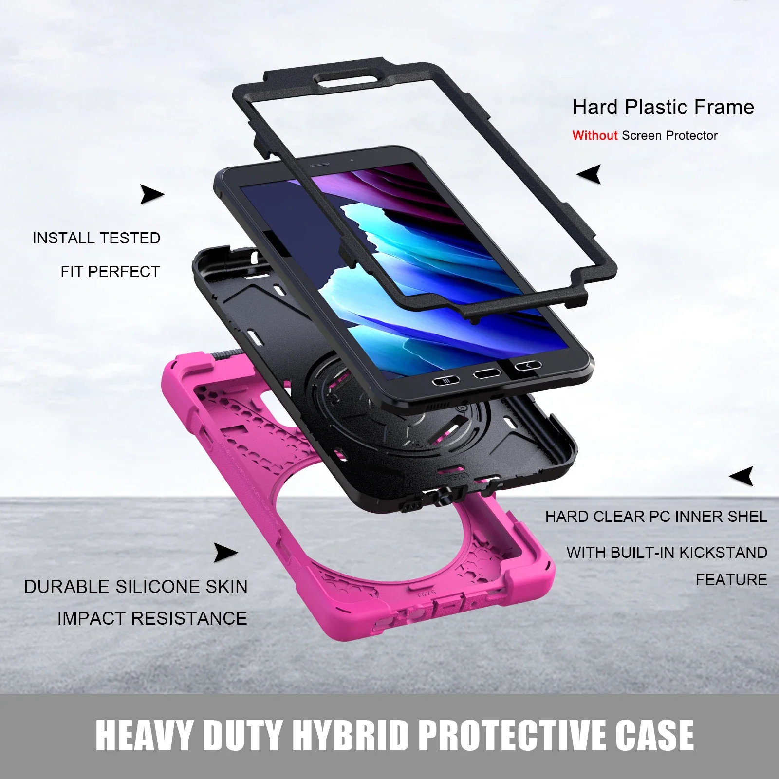 PC Case For Samsung Galaxy Tab Active3/Active5 SM-T570 T575 T577, 360 Rotation Hand Shoulder Strap 3 Layer Multifunctional Case