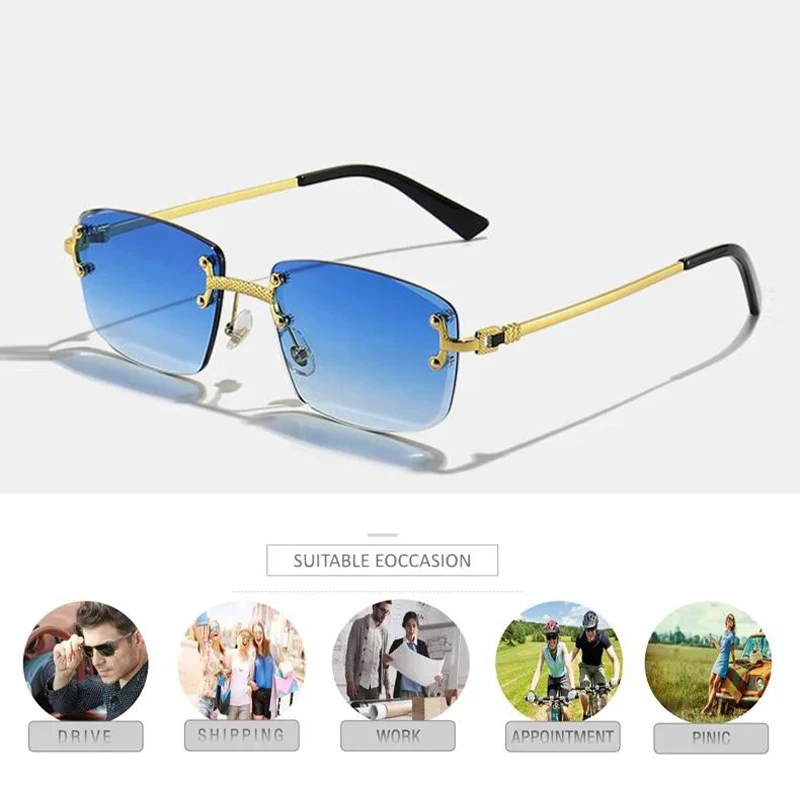 CATERSIDE Retro Randlose Quadratische Sonnenbrille Männer Frauen UV400 Kleine Gradienten Sonnenbrille Für Männer Beliebte Hohe Qualität Party Brillen – Detail 28