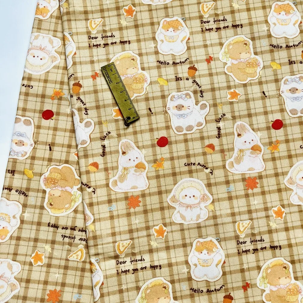 

Grid Style Cartoon Printed 100% Cotton 150x100cm Sewing Cotton Fabric DIY Storage Packaging Decoration Clothing Soft Fabric