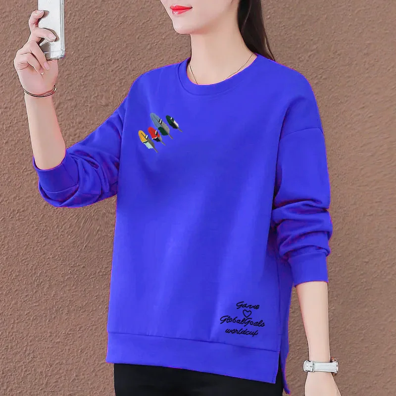 

2022 Spring Autumn Sweatshirt Women 100% Cotton Casual Loose Sweatshirt Korean Style Long Sleeve O-Neck Pullover Clothes