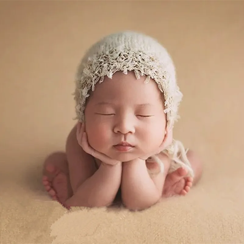 

New style newborn photo hat feather edge mohair photo studio baby photo modeling handmade hat