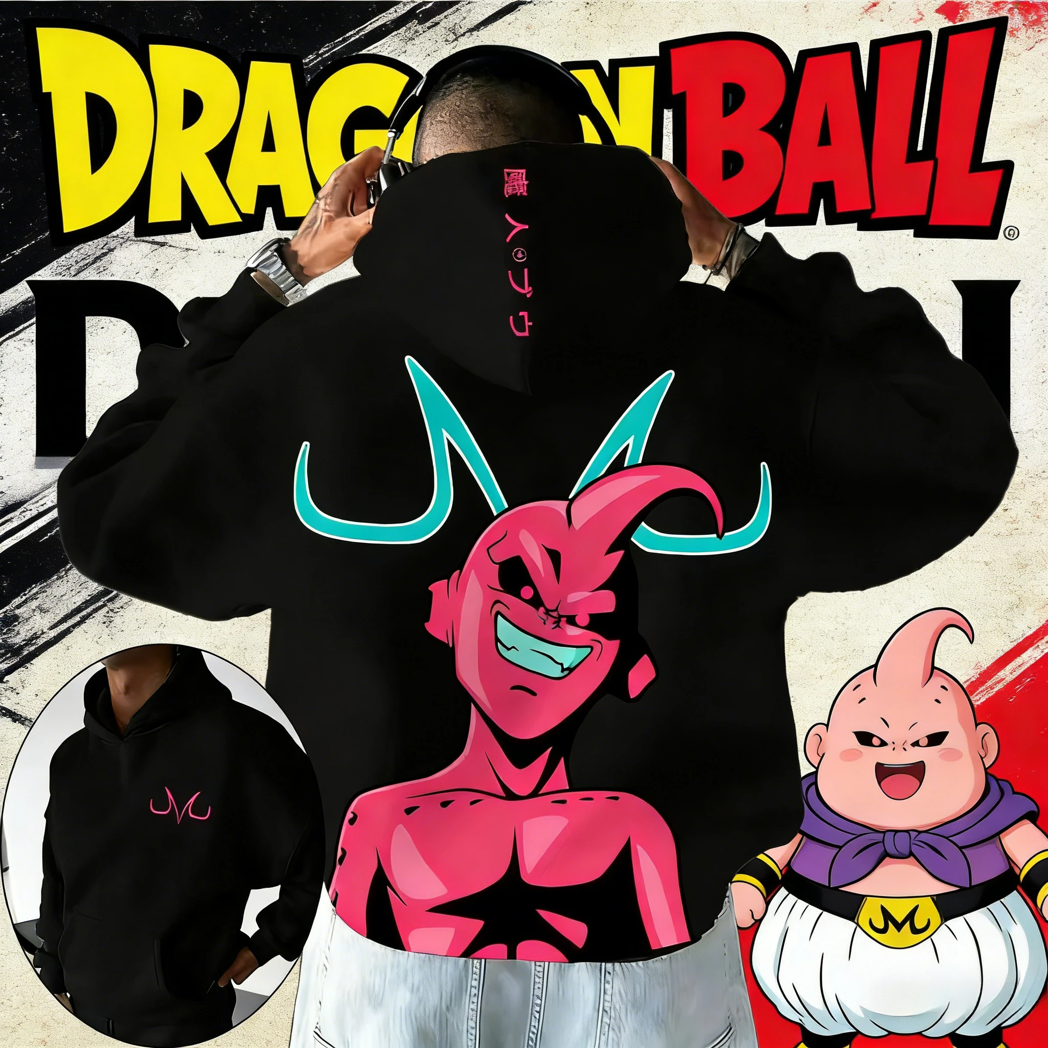 

2026 Autumn Winter Dragon Ball Pure Cotton Retro Hoodie, Kid Buu Print, Fleece Lined Oversized Unisex for Men Women Kids Y2k