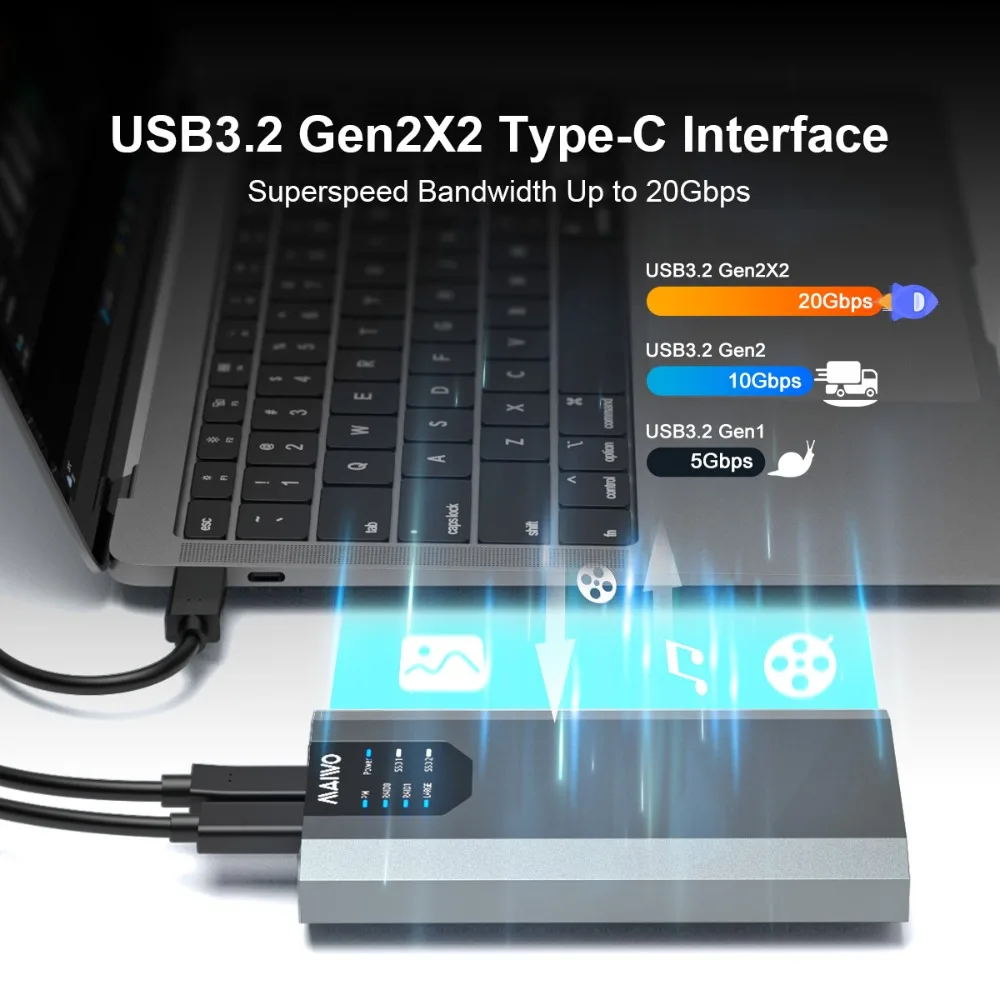 Imagem -02 - Maiwo Alumínio Usb3.2 Gen2 20gbps Nvme m2 Ssd Gabinete Adaptador M.2 Nvme Caixa de Disco Rígido Móvel de Estado Sólido com Função Raid