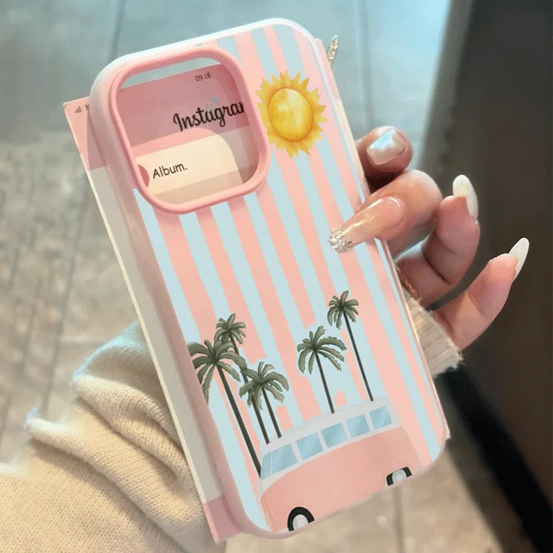 Coconut Tree Car Stripes Phone Case For Samsung Galaxy S26 S25 Ultra S24 S23 S22 S21 Plus A56 A55 A54 A37 A36 A35 A34 FE Cover